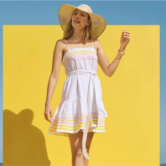 ✨Lisa Marie Fernandez + Target | Yellow and Pink Ric Rac Linen Dress - Picture 2 of 7